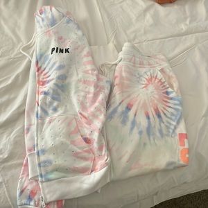 Pink bling sweat suit zipper with sweats